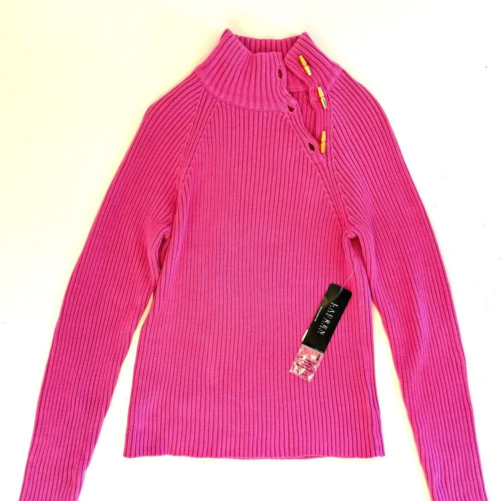 Pink Ribbed Sweater with Gold Buttons